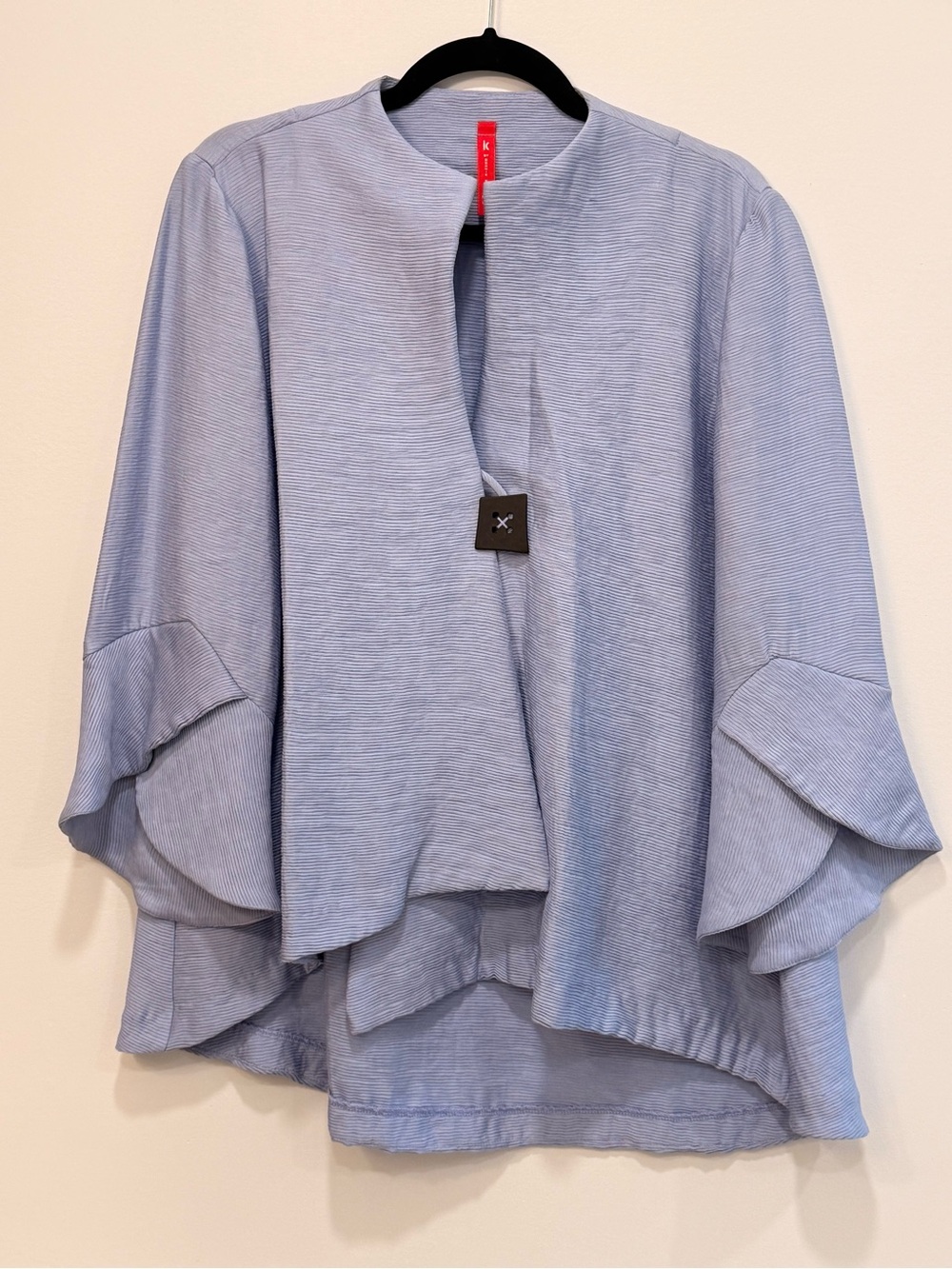 IC by Connie K Light Blue Asymmetrical One Button Bell-Sleeve Women's Top